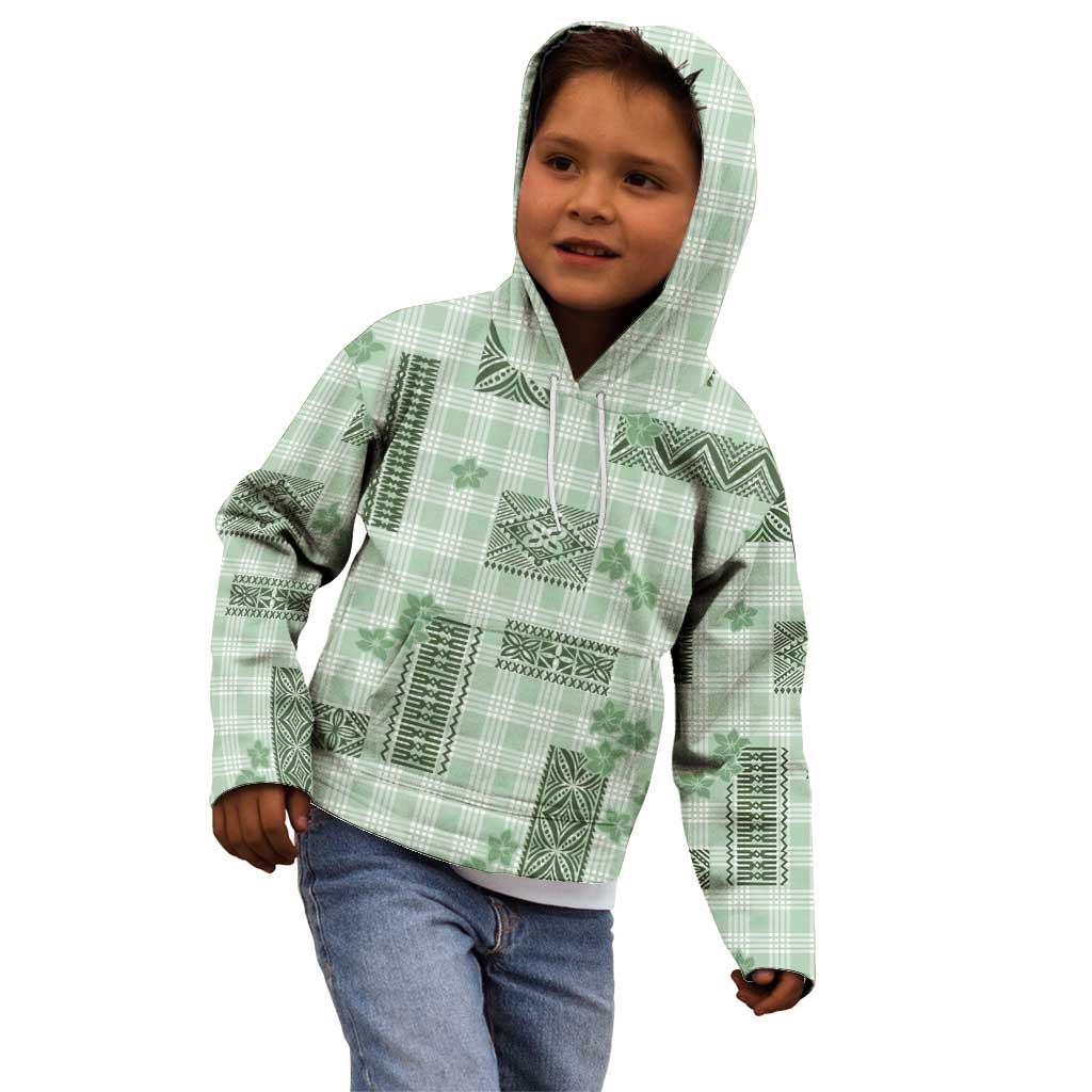 Hawaiian Quilt Tapa On Pastel Mint Palaka Motifs Kid Hoodie LT7 - Polynesian Pride