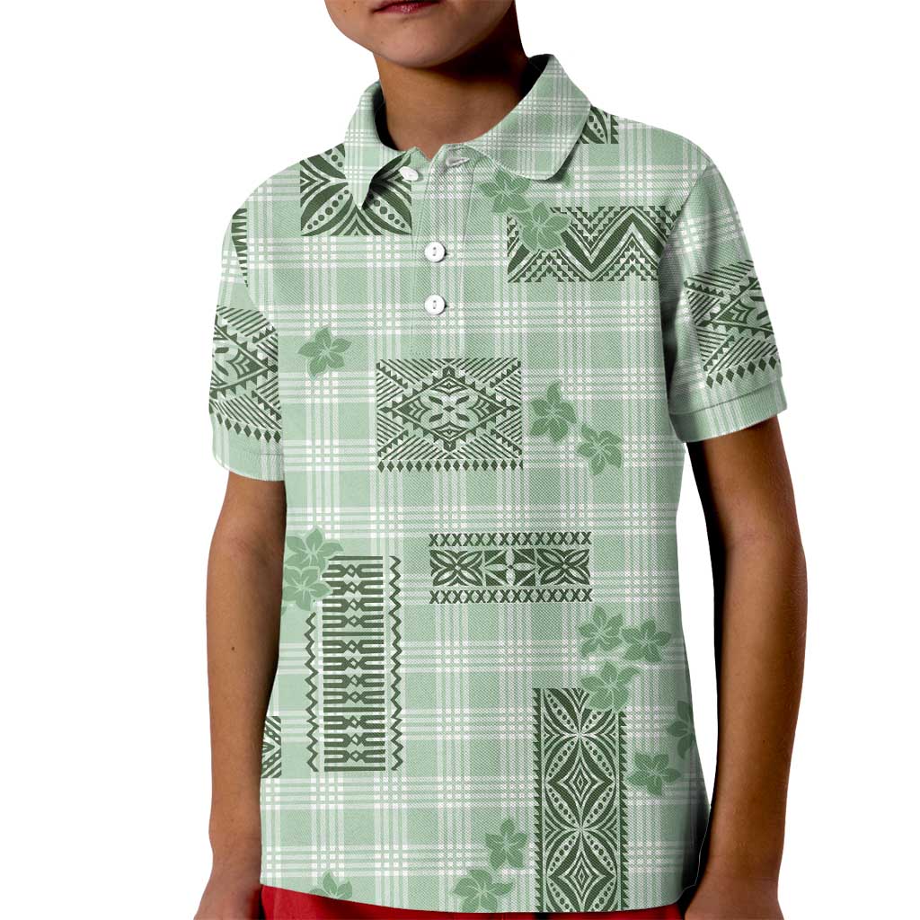 Hawaiian Quilt Tapa On Pastel Mint Palaka Motifs Kid Polo Shirt LT7 Kid Mint - Polynesian Pride