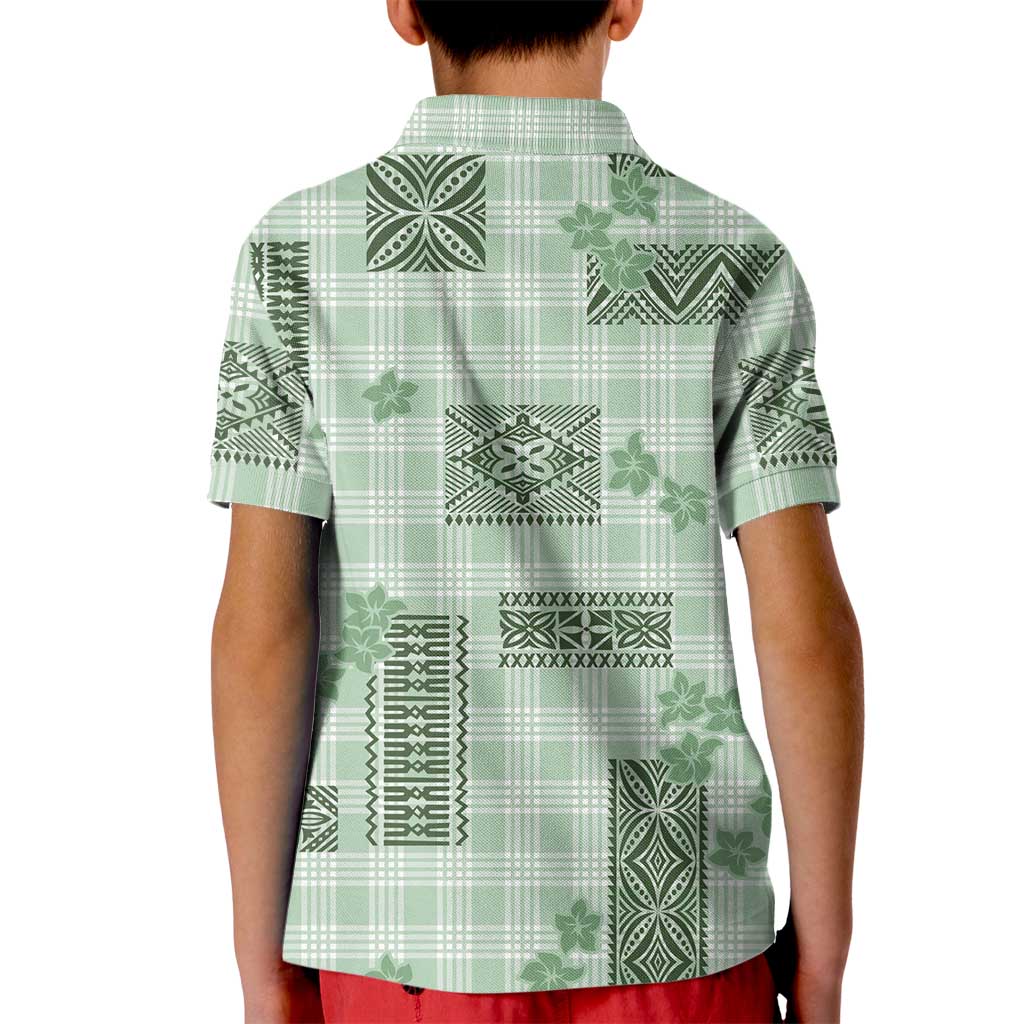 Hawaiian Quilt Tapa On Pastel Mint Palaka Motifs Kid Polo Shirt LT7 - Polynesian Pride