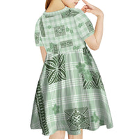 Hawaiian Quilt Tapa On Pastel Mint Palaka Motifs Kid Short Sleeve Dress LT7 - Polynesian Pride