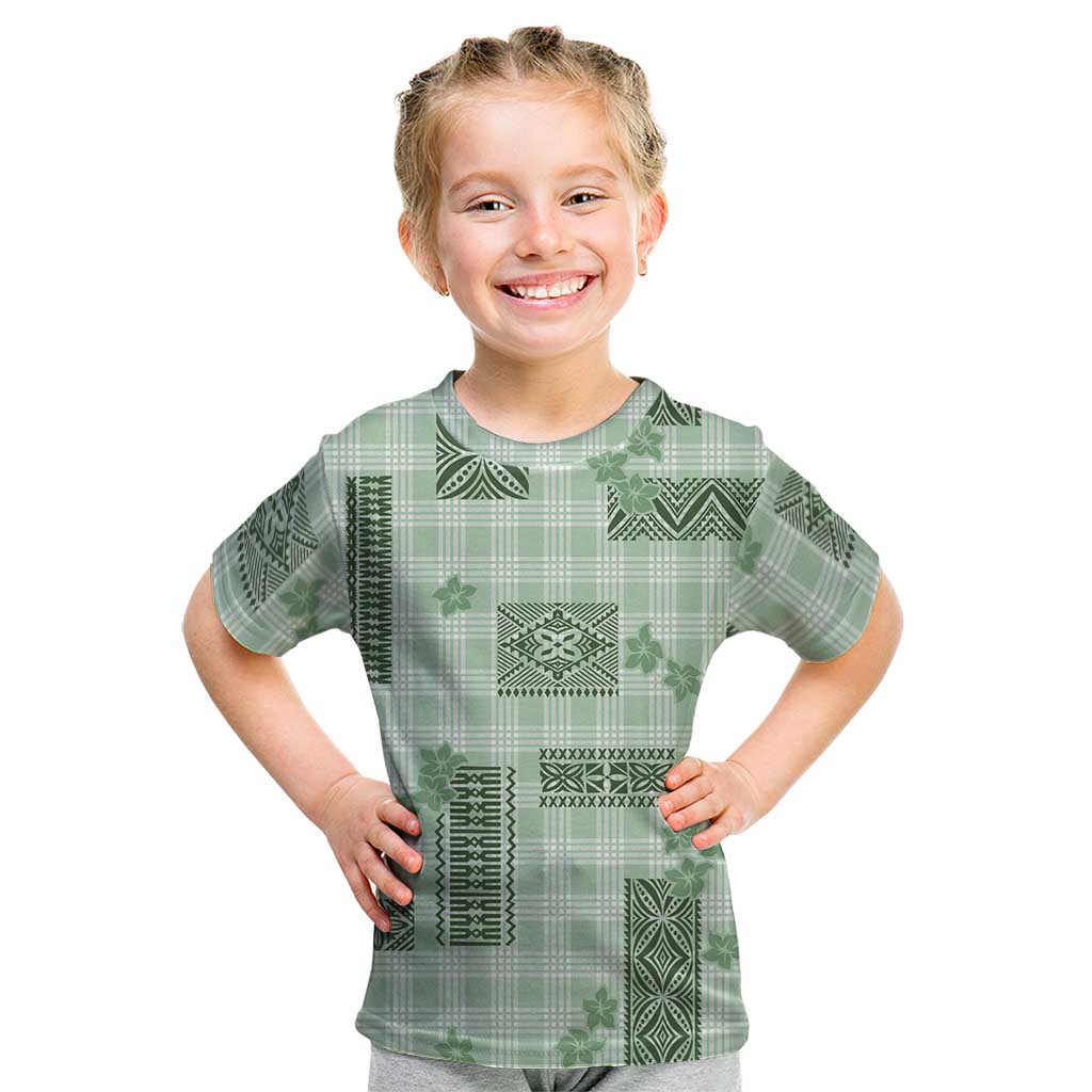 Hawaiian Quilt Tapa On Pastel Mint Palaka Motifs Kid T Shirt LT7 Mint - Polynesian Pride