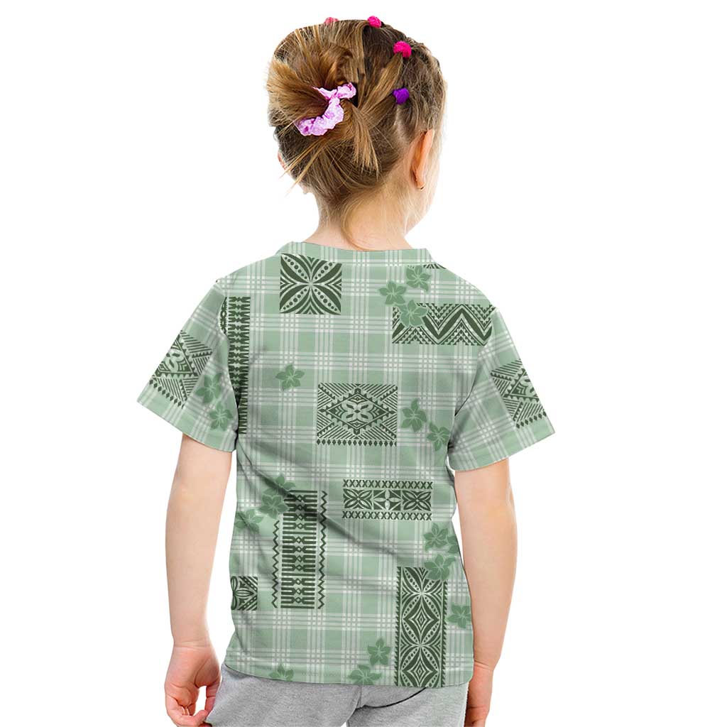 Hawaiian Quilt Tapa On Pastel Mint Palaka Motifs Kid T Shirt LT7 - Polynesian Pride