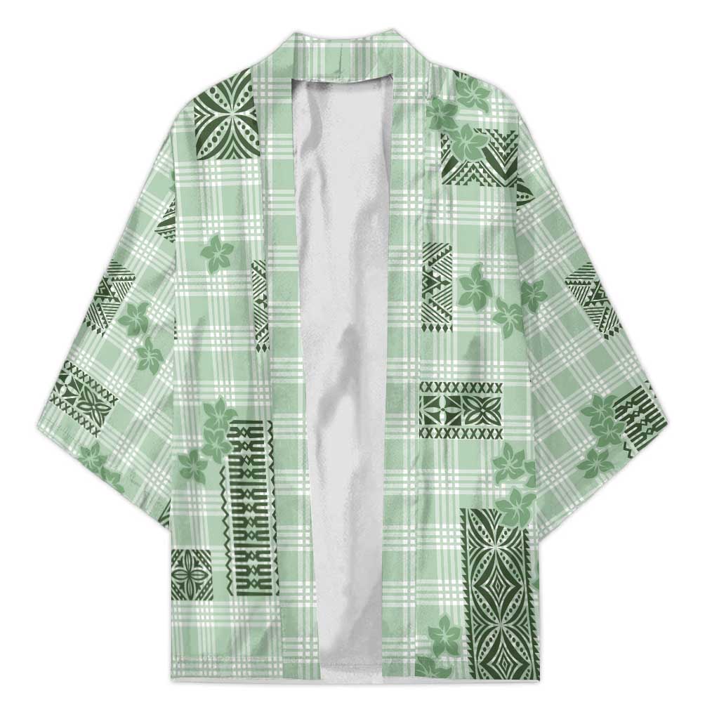 Hawaiian Quilt Tapa On Pastel Mint Palaka Motifs Kimono LT7 Unisex Mint - Polynesian Pride