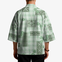 Hawaiian Quilt Tapa On Pastel Mint Palaka Motifs Kimono LT7 - Polynesian Pride