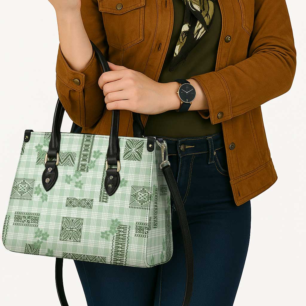 Hawaiian Quilt Tapa On Pastel Mint Palaka Motifs Leather Bag LT7 - Polynesian Pride