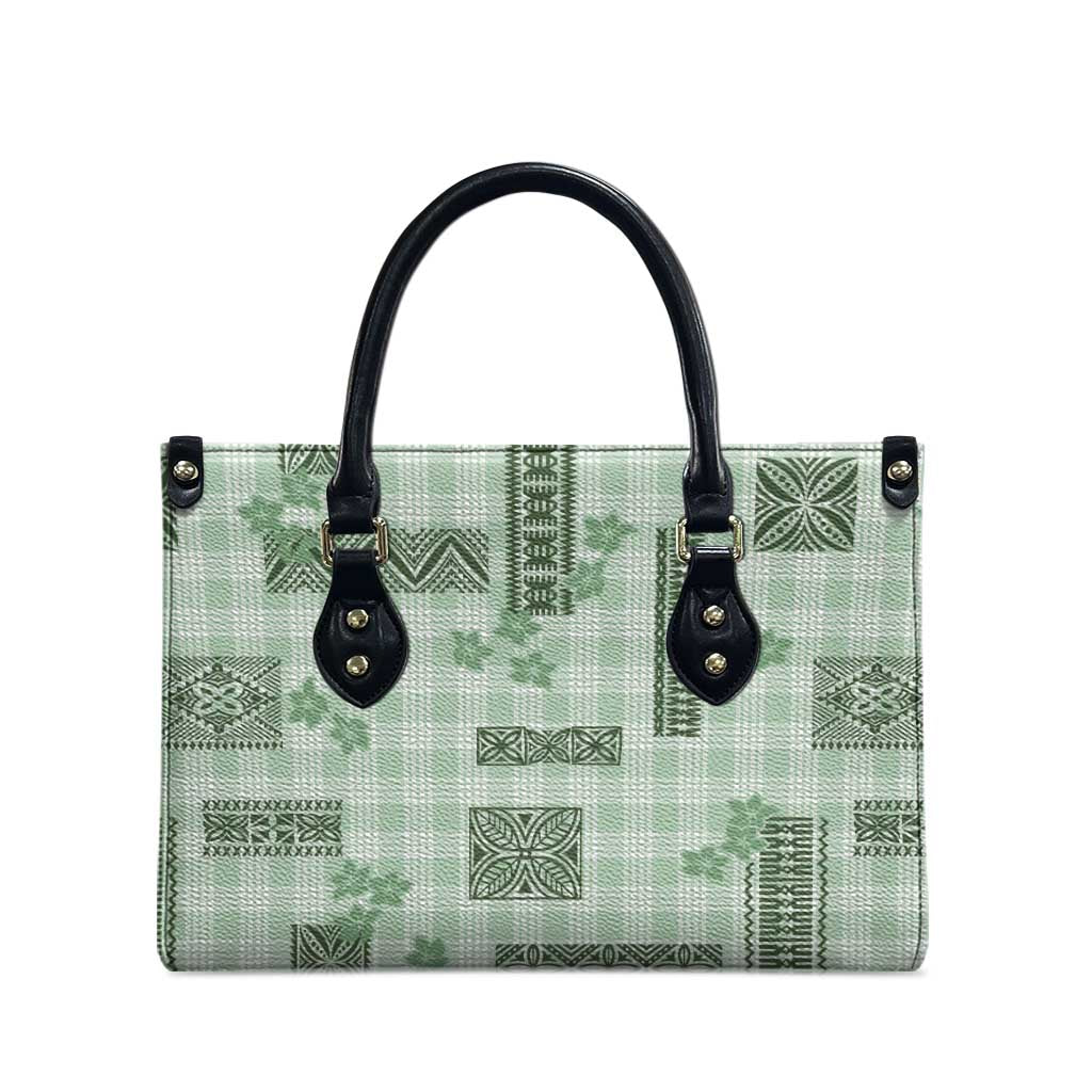 Hawaiian Quilt Tapa On Pastel Mint Palaka Motifs Leather Bag LT7 - Polynesian Pride