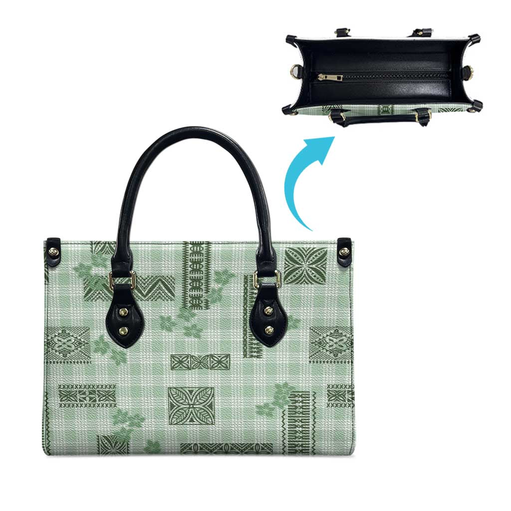 Hawaiian Quilt Tapa On Pastel Mint Palaka Motifs Leather Bag LT7 - Polynesian Pride