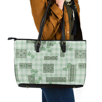 Hawaiian Quilt Tapa On Pastel Mint Palaka Motifs Leather Tote Bag LT7 - Polynesian Pride