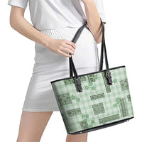 Hawaiian Quilt Tapa On Pastel Mint Palaka Motifs Leather Tote Bag LT7 - Polynesian Pride