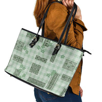 Hawaiian Quilt Tapa On Pastel Mint Palaka Motifs Leather Tote Bag LT7 - Polynesian Pride
