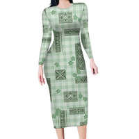 Hawaiian Quilt Tapa On Pastel Mint Palaka Motifs Long Sleeve Bodycon Dress