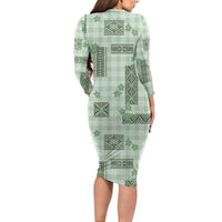 Hawaiian Quilt Tapa On Pastel Mint Palaka Motifs Long Sleeve Bodycon Dress