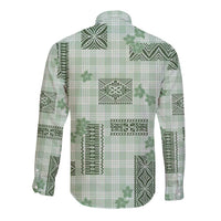 Hawaiian Quilt Tapa On Pastel Mint Palaka Motifs Long Sleeve Button Shirt