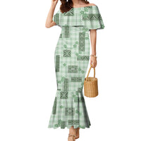 Hawaiian Quilt Tapa On Pastel Mint Palaka Motifs Mermaid Dress LT7 Women Mint - Polynesian Pride