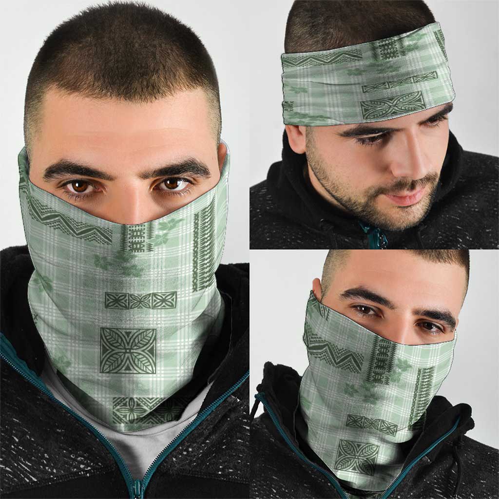 Hawaiian Quilt Tapa On Pastel Mint Palaka Motifs Neck Gaiter LT7 - Polynesian Pride