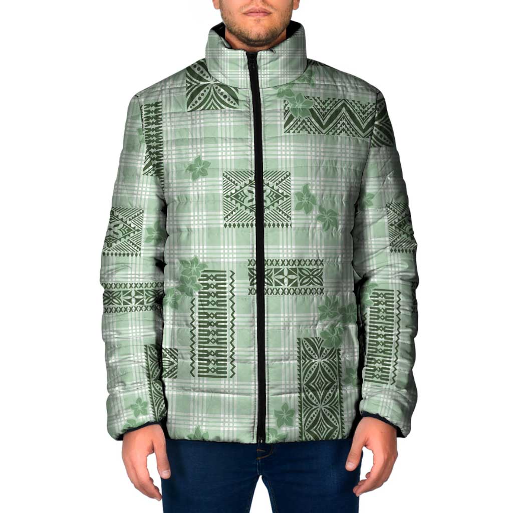Hawaiian Quilt Tapa On Pastel Mint Palaka Motifs Padded Jacket LT7 Men Mint - Polynesian Pride