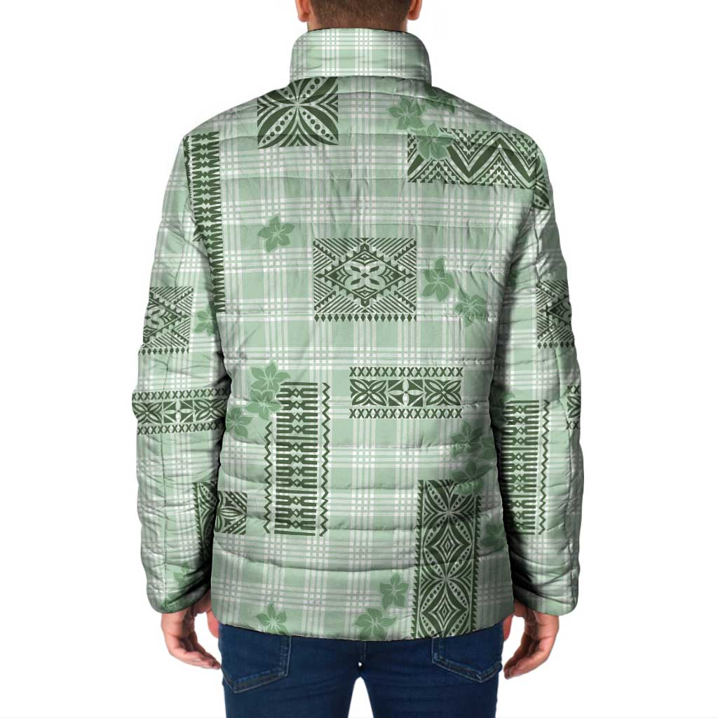 Hawaiian Quilt Tapa On Pastel Mint Palaka Motifs Padded Jacket LT7 - Polynesian Pride