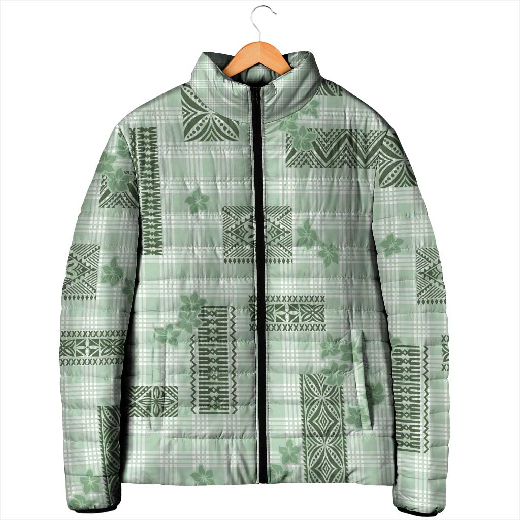 Hawaiian Quilt Tapa On Pastel Mint Palaka Motifs Padded Jacket LT7 - Polynesian Pride