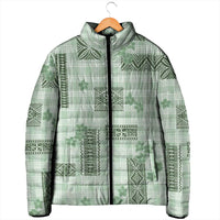 Hawaiian Quilt Tapa On Pastel Mint Palaka Motifs Padded Jacket LT7 - Polynesian Pride