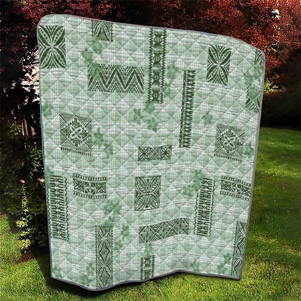 Hawaiian Quilt Tapa On Pastel Mint Palaka Motifs Quilt LT7 - Polynesian Pride