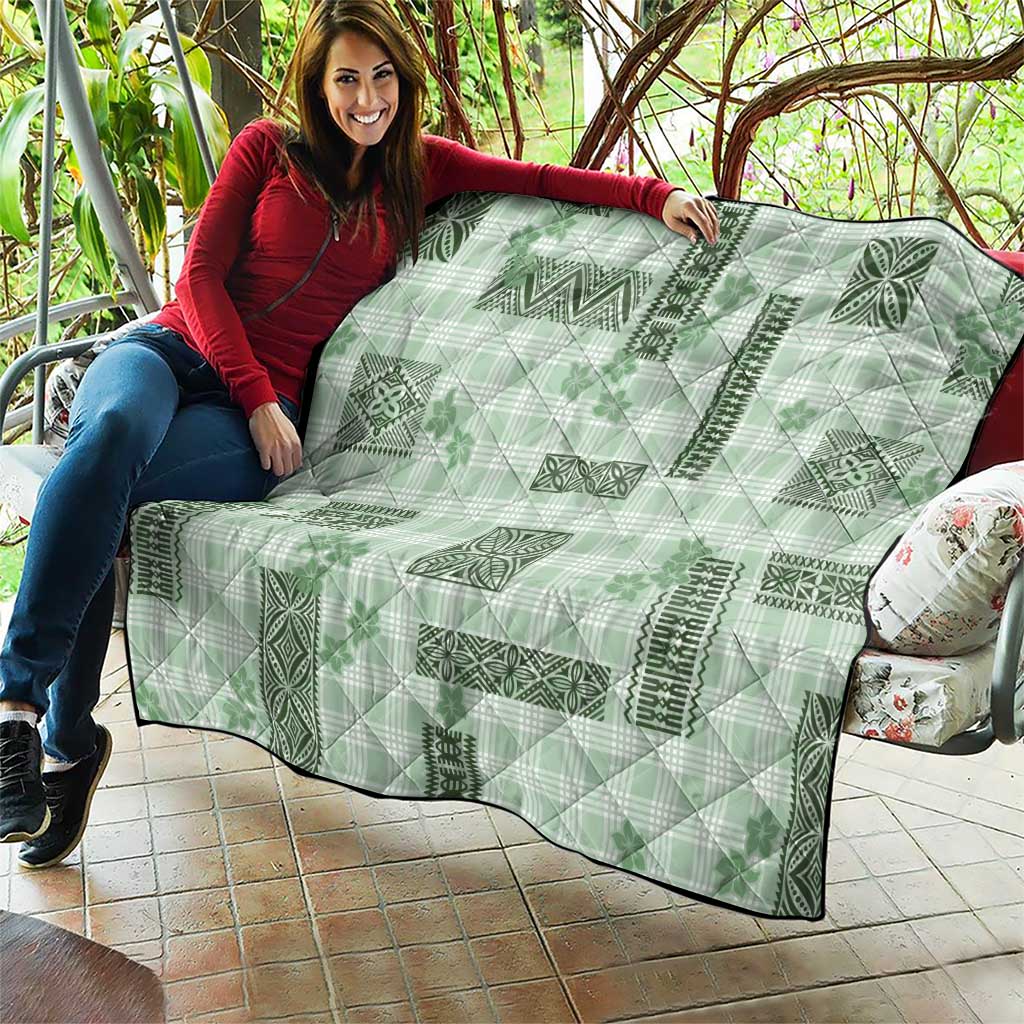 Hawaiian Quilt Tapa On Pastel Mint Palaka Motifs Quilt LT7 - Polynesian Pride