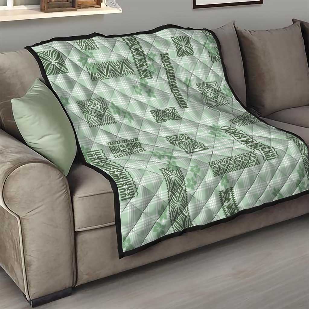 Hawaiian Quilt Tapa On Pastel Mint Palaka Motifs Quilt LT7 - Polynesian Pride