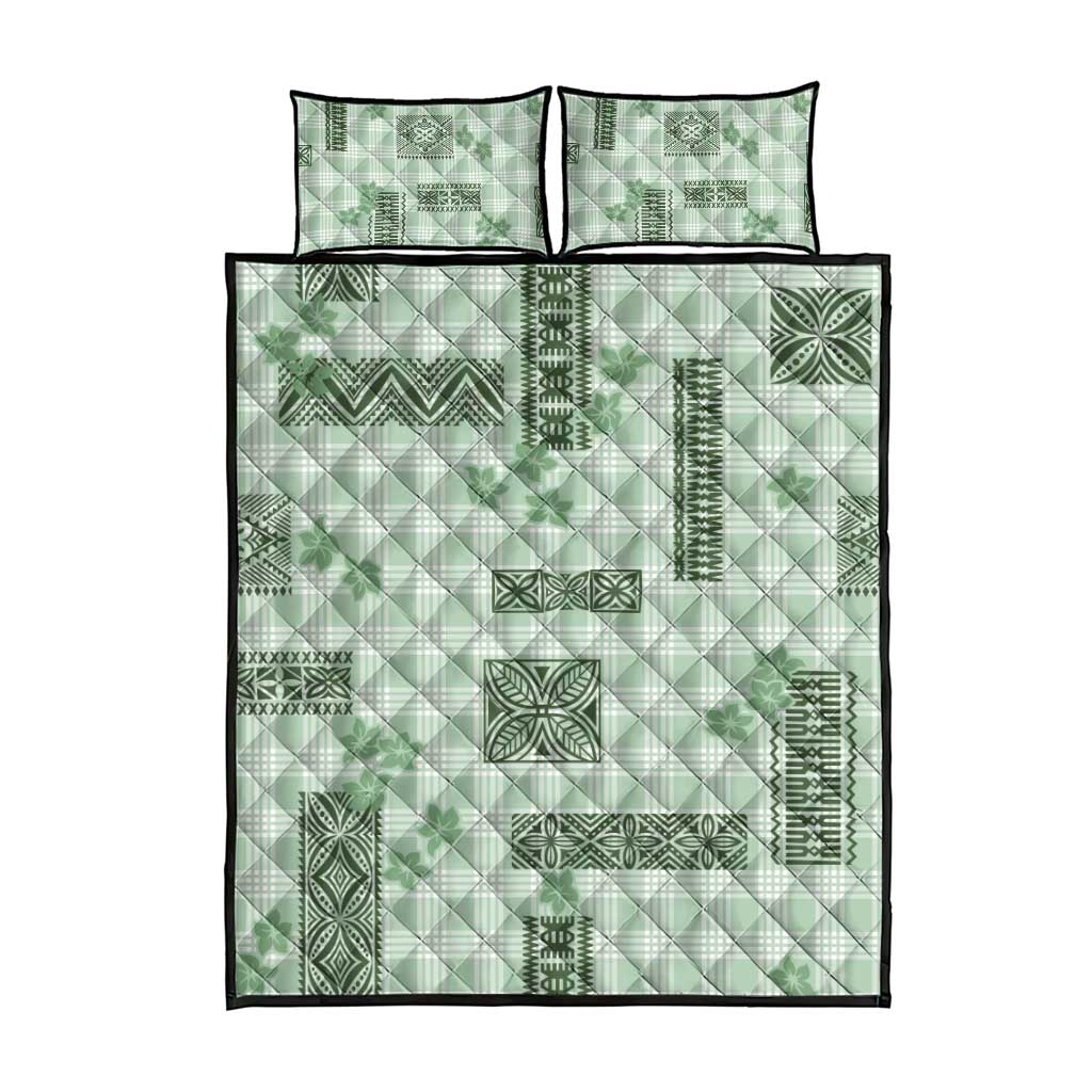 Hawaiian Quilt Tapa On Pastel Mint Palaka Motifs Quilt Bed Set LT7 - Polynesian Pride