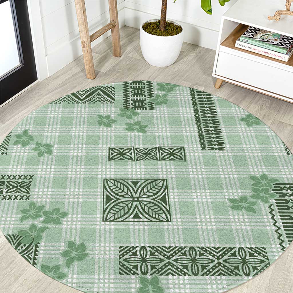 Hawaiian Quilt Tapa On Pastel Mint Palaka Motifs Round Carpet LT7 Mint - Polynesian Pride