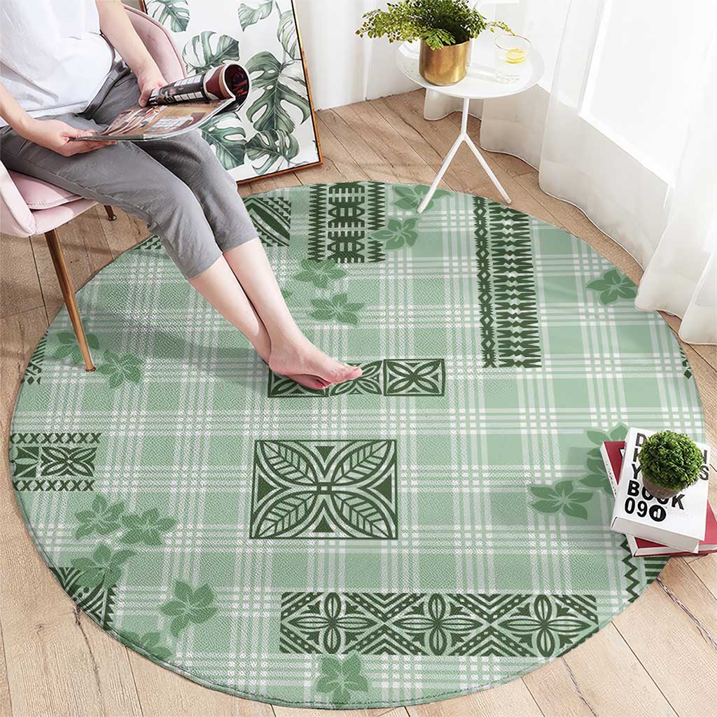 Hawaiian Quilt Tapa On Pastel Mint Palaka Motifs Round Carpet LT7 - Polynesian Pride