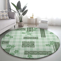 Hawaiian Quilt Tapa On Pastel Mint Palaka Motifs Round Carpet LT7 - Polynesian Pride