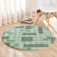 Hawaiian Quilt Tapa On Pastel Mint Palaka Motifs Round Carpet LT7 - Polynesian Pride