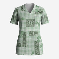 Hawaiian Quilt Tapa On Pastel Mint Palaka Motifs Scrub Top LT7 Adult Mint - Polynesian Pride