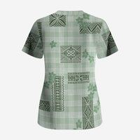 Hawaiian Quilt Tapa On Pastel Mint Palaka Motifs Scrub Top LT7 - Polynesian Pride