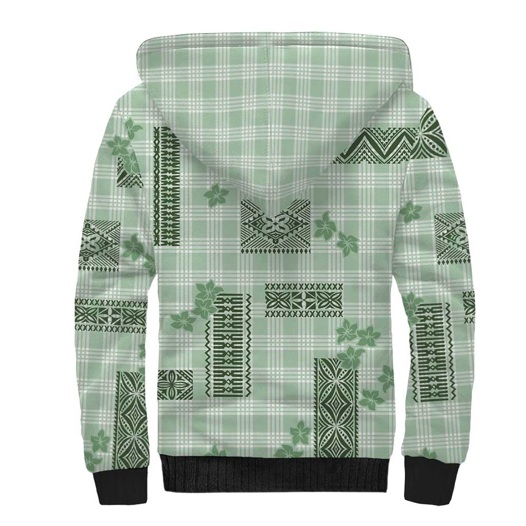 Hawaiian Quilt Tapa On Pastel Mint Palaka Motifs Sherpa Hoodie LT7 - Polynesian Pride