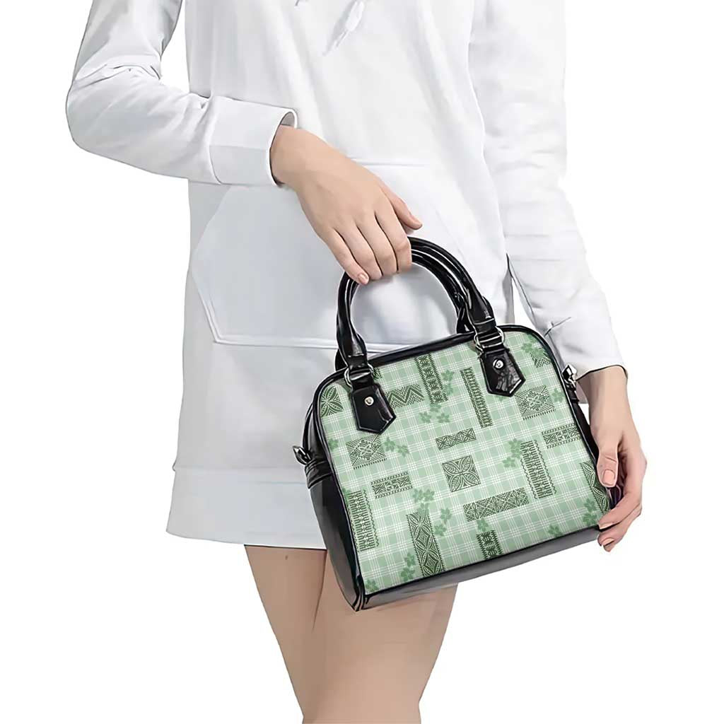 Hawaiian Quilt Tapa On Pastel Mint Palaka Motifs Shoulder Handbag