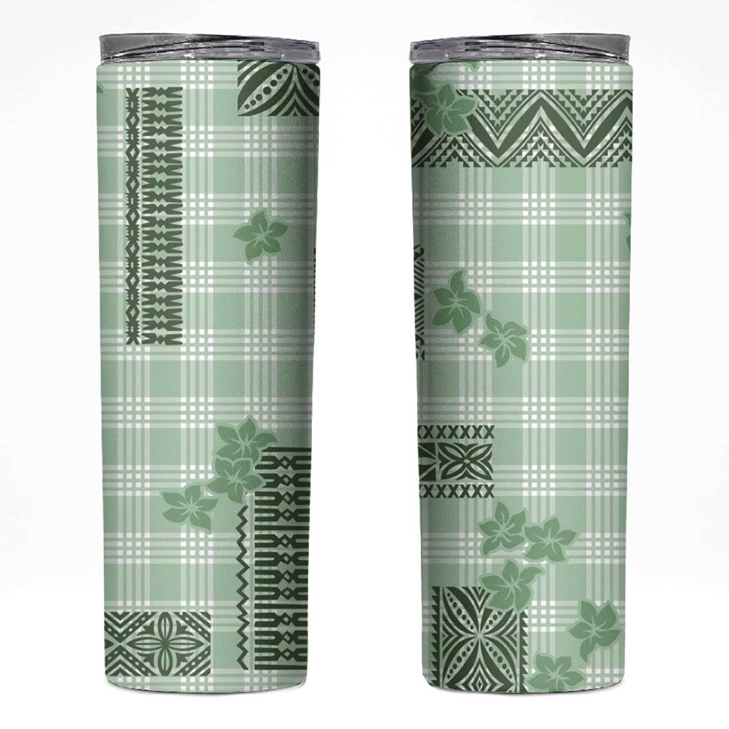 Hawaiian Quilt Tapa On Pastel Mint Palaka Motifs Skinny Tumbler LT7 Mint - Polynesian Pride