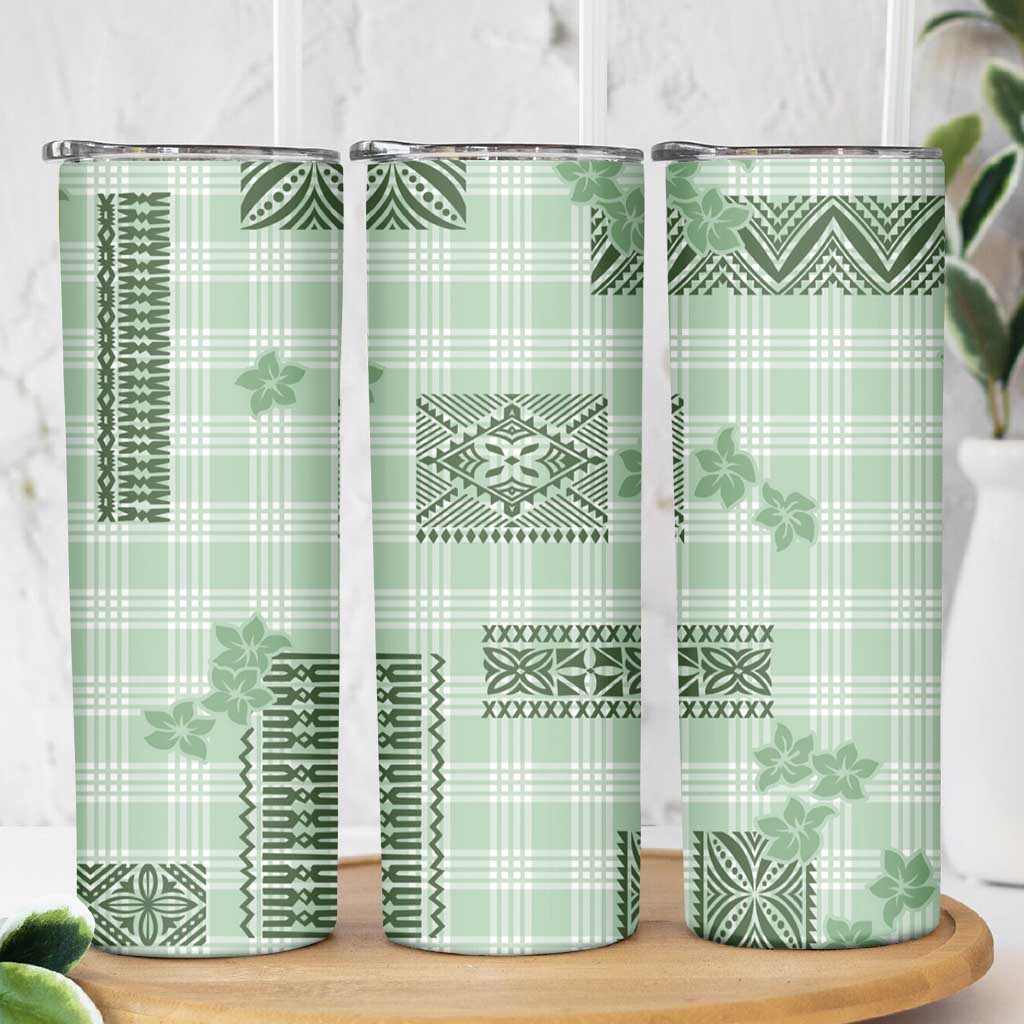 Hawaiian Quilt Tapa On Pastel Mint Palaka Motifs Skinny Tumbler LT7 - Polynesian Pride