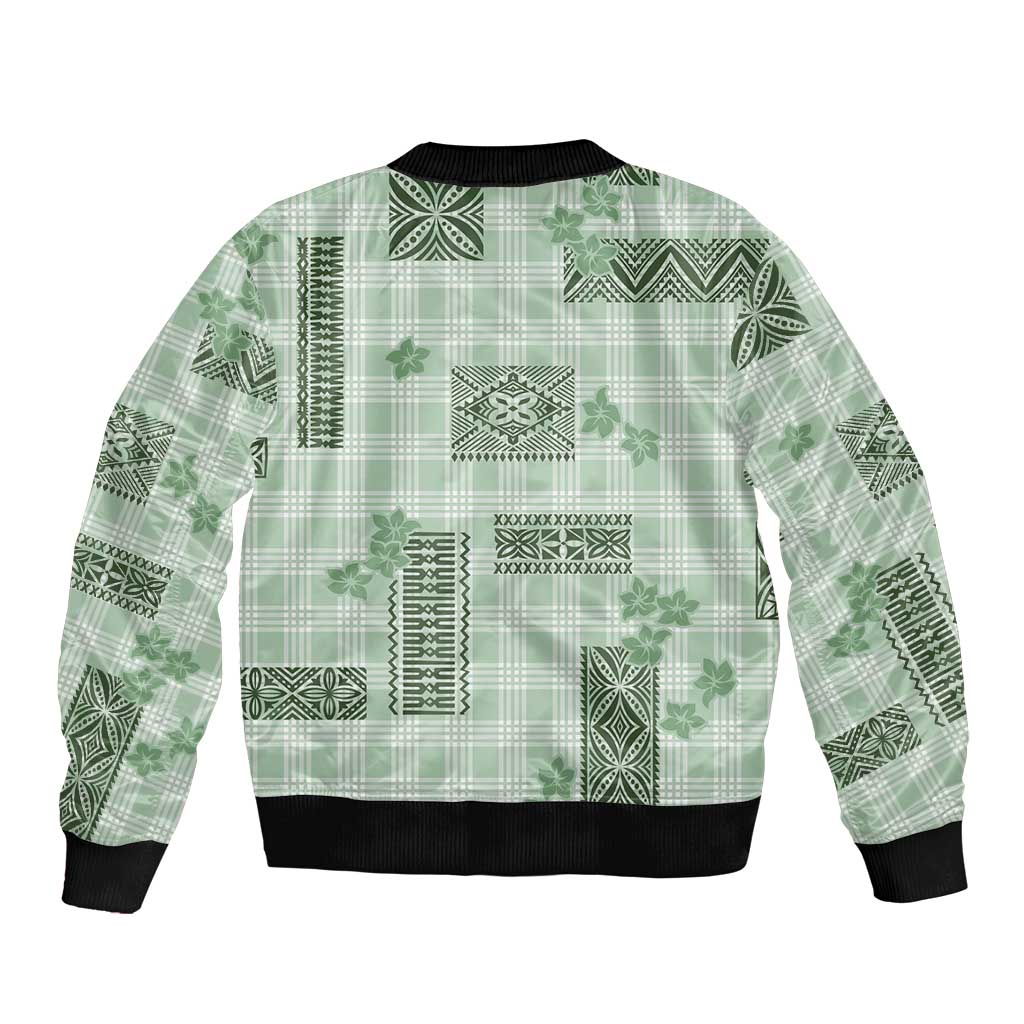 Hawaiian Quilt Tapa On Pastel Mint Palaka Motifs Sleeve Zip Bomber Jacket LT7 - Polynesian Pride