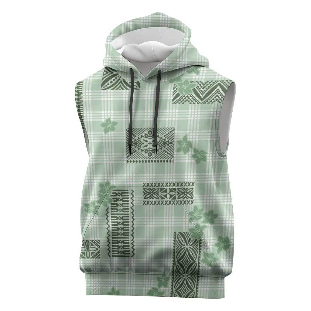 Hawaiian Quilt Tapa On Pastel Mint Palaka Motifs Sleeveless Hoodie LT7 Mint - Polynesian Pride