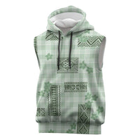 Hawaiian Quilt Tapa On Pastel Mint Palaka Motifs Sleeveless Hoodie LT7 Mint - Polynesian Pride