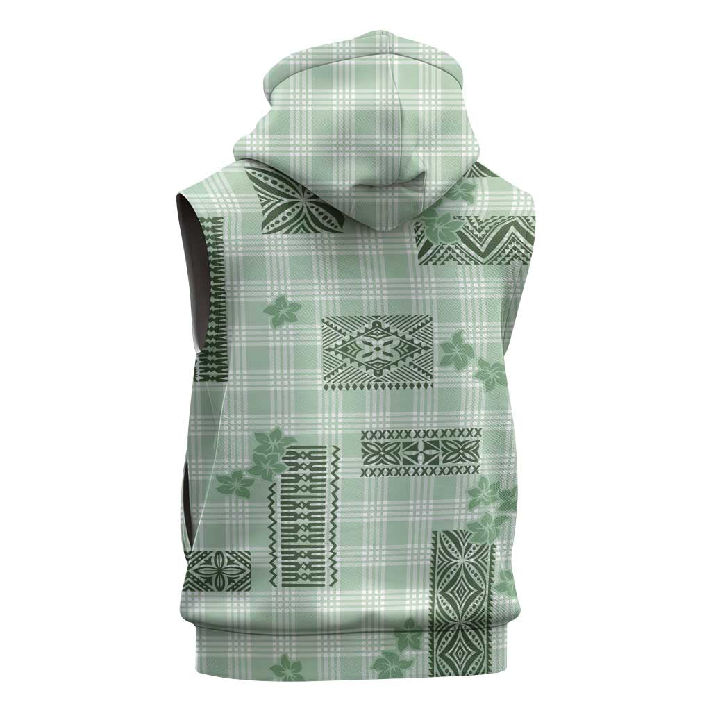 Hawaiian Quilt Tapa On Pastel Mint Palaka Motifs Sleeveless Hoodie LT7 - Polynesian Pride