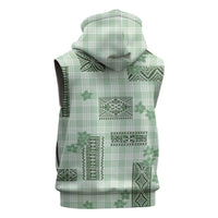 Hawaiian Quilt Tapa On Pastel Mint Palaka Motifs Sleeveless Hoodie LT7 - Polynesian Pride