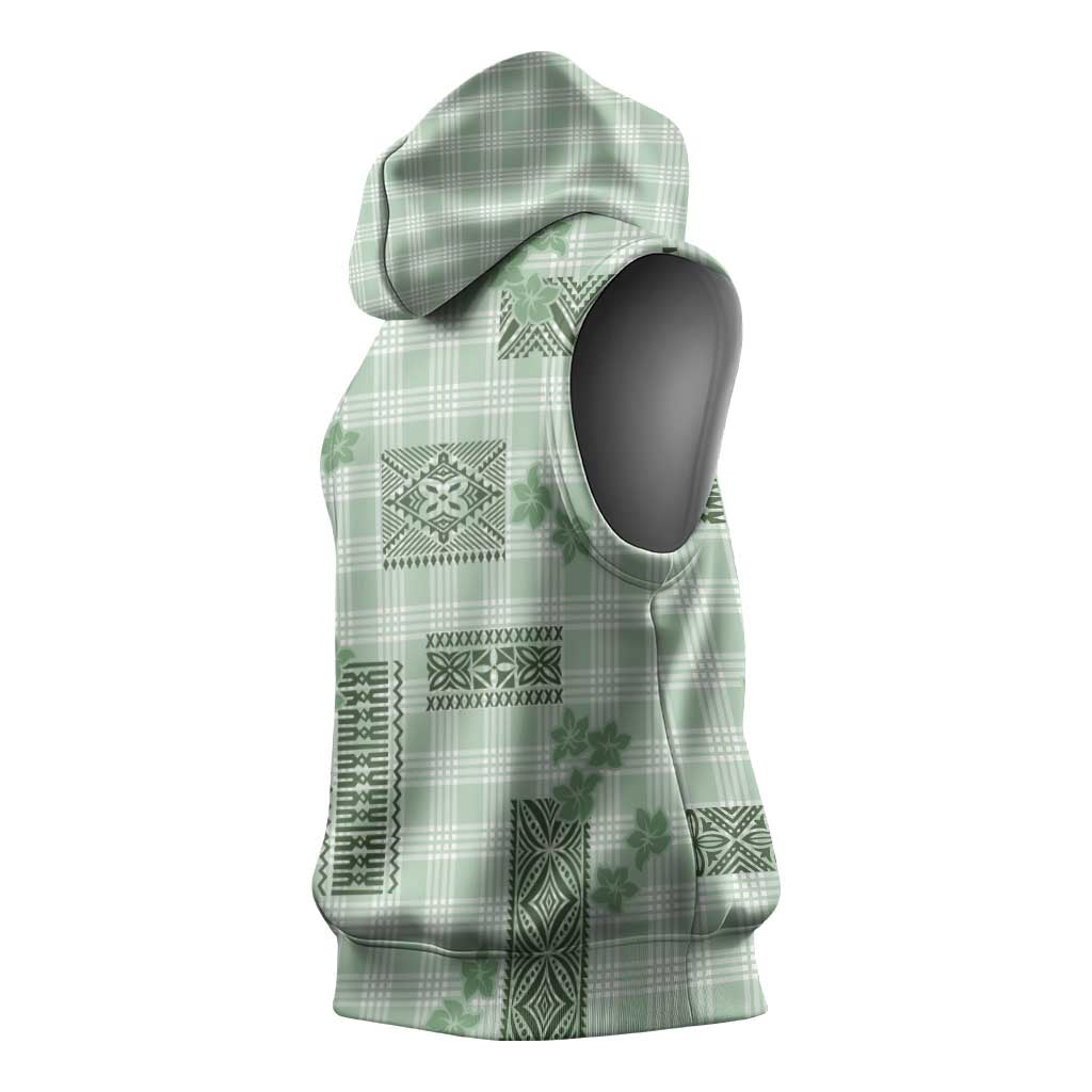 Hawaiian Quilt Tapa On Pastel Mint Palaka Motifs Sleeveless Hoodie LT7 - Polynesian Pride