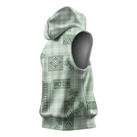 Hawaiian Quilt Tapa On Pastel Mint Palaka Motifs Sleeveless Hoodie LT7 - Polynesian Pride