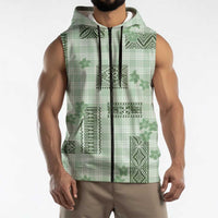 Hawaiian Quilt Tapa On Pastel Mint Palaka Motifs Sleeveless Zip Hoodie LT7 - Polynesian Pride