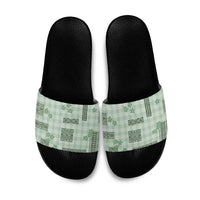Hawaiian Quilt Tapa On Pastel Mint Palaka Motifs Slide Sandals LT7 Mint - Polynesian Pride