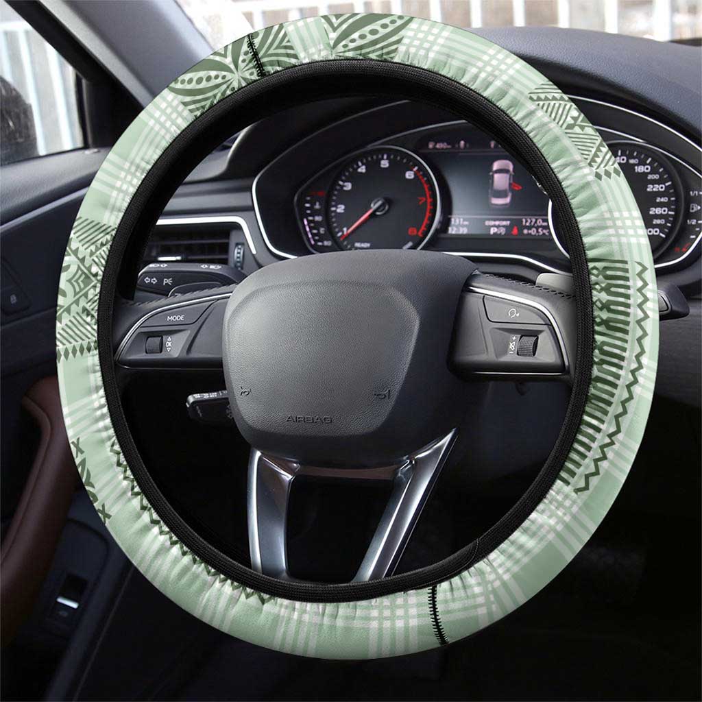 Hawaiian Quilt Tapa On Pastel Mint Palaka Motifs Steering Wheel Cover LT7 - Polynesian Pride