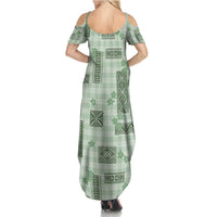 Hawaiian Quilt Tapa On Pastel Mint Palaka Motifs Summer Maxi Dress LT7 - Polynesian Pride