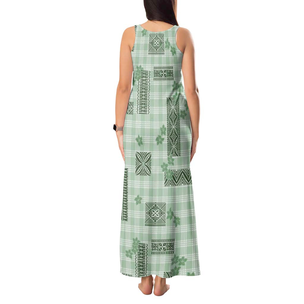 Hawaiian Quilt Tapa On Pastel Mint Palaka Motifs Tank Maxi Dress LT7 - Polynesian Pride
