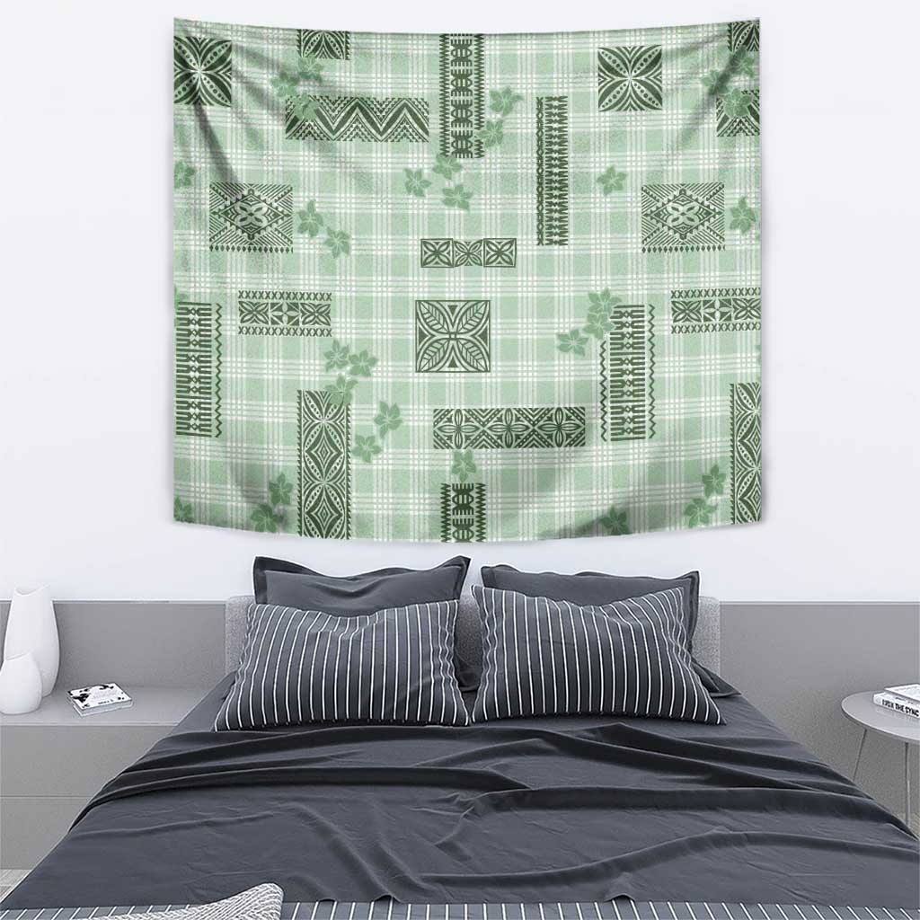 Hawaiian Quilt Tapa On Pastel Mint Palaka Motifs Tapestry LT7 - Polynesian Pride